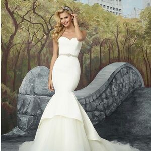 Trendy White Strapless Slit Mermaid Evening Gown JTE898
